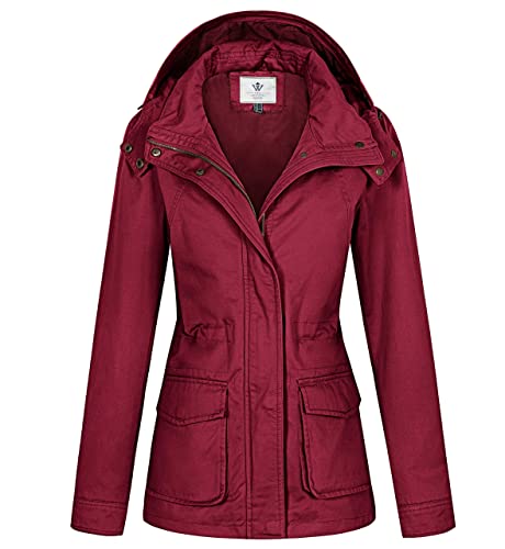 WenVen Damen Lässige Freizeit Jacke Reverskragen Übergangsjacke Militärfracht Windjacke Military Baumwolle Jacken Rot XL von WenVen