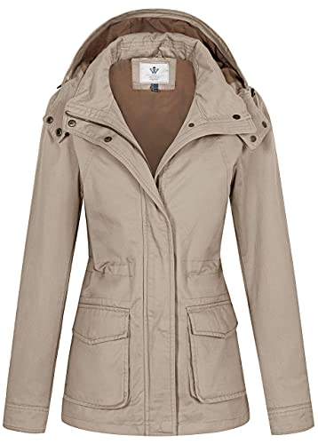 WenVen Damen Leicht Outdoor Jacke Lässige Freizeit Jacke Klassisch Militär Jacke Cargo Fracht Lodenjacke Hellkahki XL von WenVen