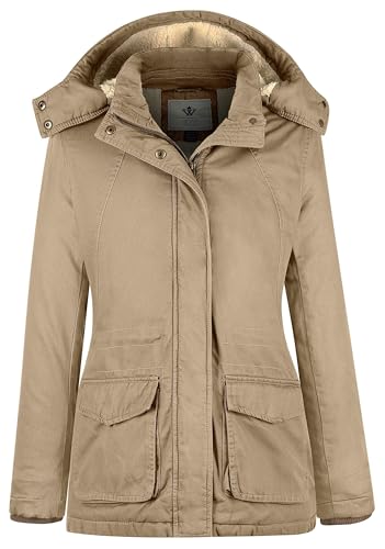 WenVen Damen Winter Jacke Warme Sherpa Fleece Übergangsjacke Verdickter Parka Outdoor Winddicht Mäntel mit Kapuze Khaki L von WenVen