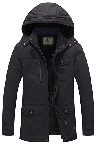 WenVen Herren Baumwolle Abschnitt Jacke Baumwolle Mäntel Mode Lang Parka Fleece Futter Jacke Grau M von WenVen