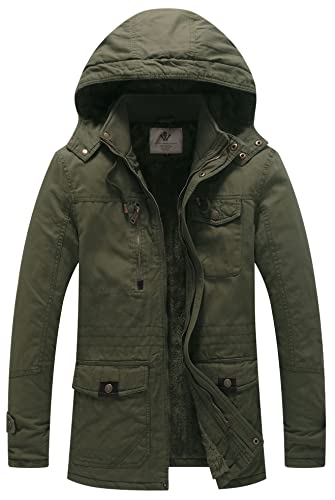 WenVen Herren Baumwolle Abschnitt Jacke Baumwolle Mäntel Mode Lang Parka Quilted Gesteppt Mäntel Grün XL von WenVen