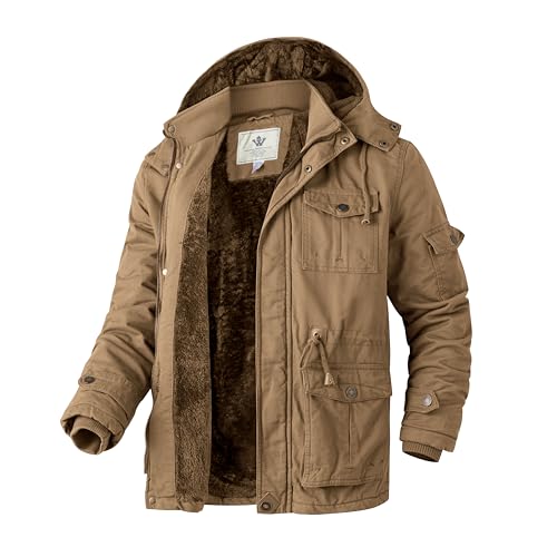 WenVen Herren Baumwolle Abschnitt Jacke Warm Winter Jacke Fleece Futter Jacke Quilted Gesteppt Mantel Kahki M von WenVen