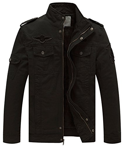 WenVen Herren Fleece Futter Jacke Warm Winter Jacke Freizeit Outdoor Jacke Mode Lang Jacke Schwarz 3XL von WenVen