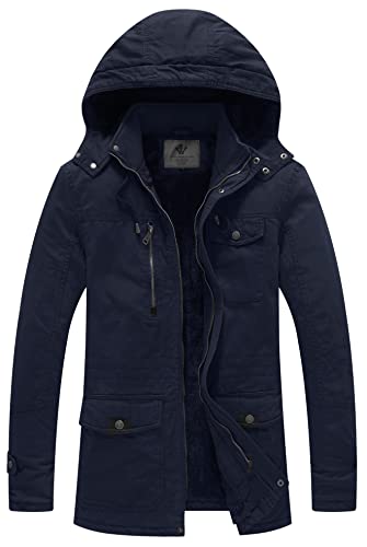 WenVen Herren Fleece Futter Parka Baumwolle Mäntel Outdoor Sport Mäntel Bequem Freizeit Jacke Navy L von WenVen