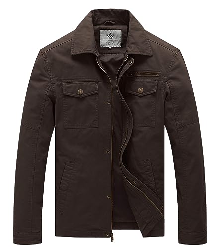 WenVen Herren Jacke Militär Jacke Übergangsjacke Fieldjacke Cargo Jacke Leichte Jacke Outdoor Jacke Mantel Kurz Blouson Jacke Sommerjacke Dunkelbraun XL von WenVen