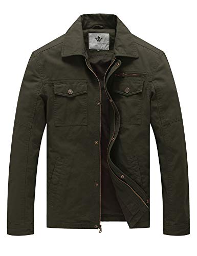WenVen Herren Jacke Militär Jacke Übergangsjacke Fieldjacke Cargo Jacke Leichte Jacke Outdoor Jacke Mantel Kurz Blouson Jacke Sommerjacke Grün 3XL von WenVen