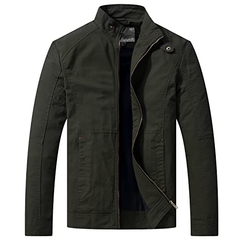 WenVen Herren Militär Jacke Leicht Jacke Übergangsjacke Feldjacke Cargojacken Leichte Jacke Outdoor Jacke Mantel Kurz Jacke Baumwolle Sommerjacke Grün L von WenVen