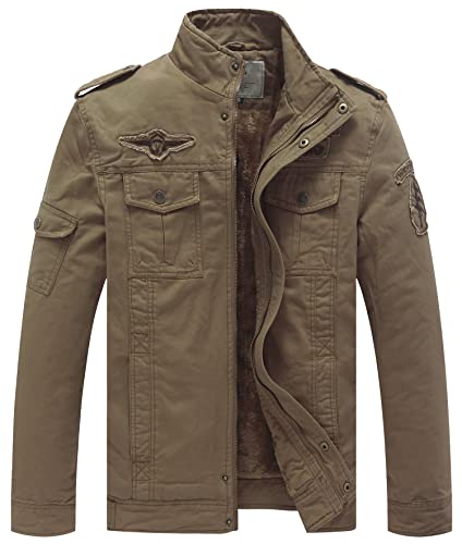 WenVen Herren Klassisch Militär Jacke Stehkragen Mäntel Baumwolle Jacke Mode Lang Jacke Kahki M von WenVen