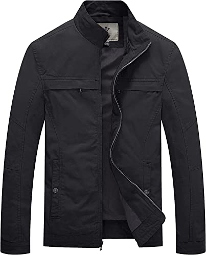 WenVen Herren Militär Jacke Leicht Übergang Feldjacke Cargojacken Kurzjacke Büro Cotton Blouson Baumwolle Sommerjacke Grau S von WenVen