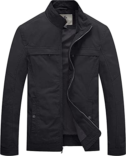 WenVen Herren Militär Jacke Leicht Jacke Übergang Feldjacke Cargojacken Kurzjacke Jacke Büro Cotton Jacke Blouson Baumwolle Jacke Sommerjacke Grau S von WenVen