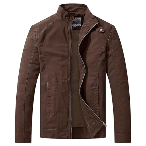WenVen Herren Militär Jacke Leicht Jacke Übergangsjacke Feldjacke Cargojacken Leichte Jacke Outdoor Jacke Mantel Kurz Jacke Baumwolle Sommerjacke Kaffee M von WenVen