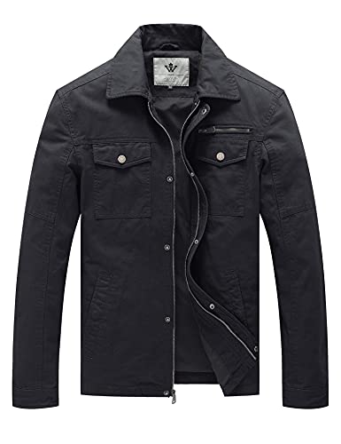 WenVen Herren Militärjacke Jacke Übergang Tactical Jacke Jacke Vintage Kurzjacke Jacke Büro Cotton Jacke Blouson Jacke Frühling Leicht Grau XL von WenVen