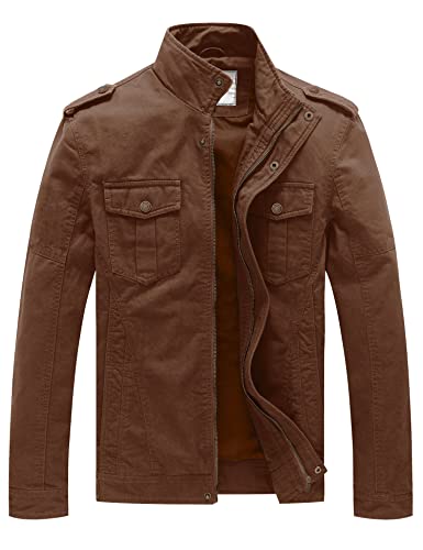 WenVen Herren Military Jacke Vintage Jacke Übergang Feldjacke Cargojacken Kurzjacke Jacke Büro Cotton Jacke Blouson Baumwolle Jacke Frühling Braun M von WenVen