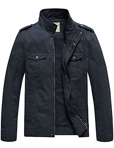 WenVen Herren Military Jacke Vintage Jacke Übergang Feldjacke Cargojacken Kurzjacke Jacke Büro Cotton Jacke Blouson Baumwolle Jacke Frühling Navy S von WenVen