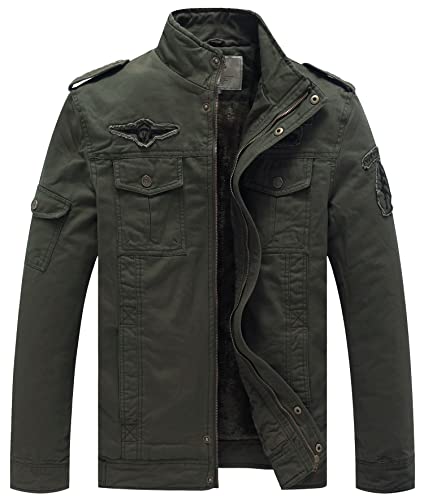 WenVen Herren Stehkragen Mäntel Baumwolle Jacke Fleece Futter Jacke Gepolstert Puffer Jacke Grün L von WenVen