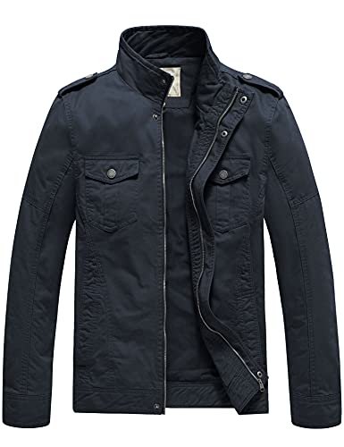 WenVen Herren Übergangsjacke Leichte Frühling Jacke Militär Jacken Übergang Kurz Sommerjacke Navy XL von WenVen