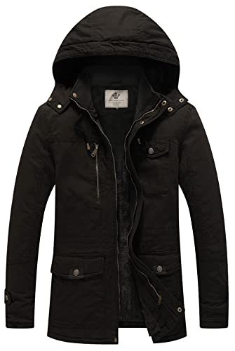 WenVen Herren Warm Winter Jacke Baumwolle Mäntel Klassisch Militär Jacke Bequem Freizeit Jacke Schwarz XL von WenVen