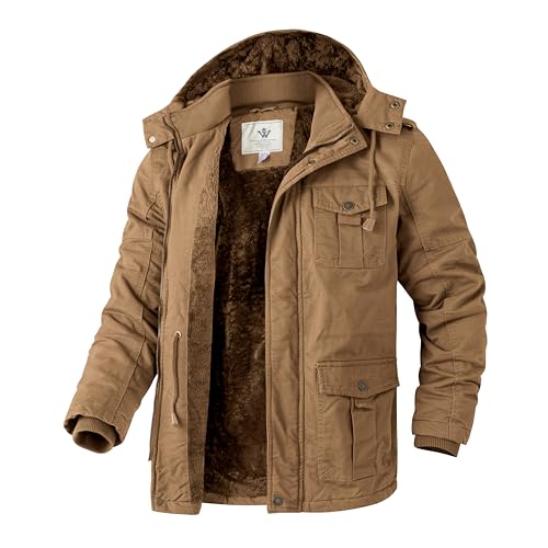 WenVen Herren Warm Winter Jacke Fleece Futter Jacke Gepolstert Puffer Jacke Klassisch Militär Jacke Kahki L von WenVen