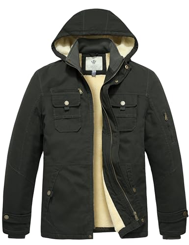 WenVen Herren Warm Winter Jacke Gefüttert Kapuze Lang Parka Klassisch Militär Jacke Grün XL von WenVen