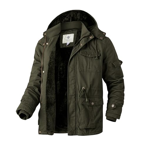 WenVen Herren Winter Outdoor Jacke Parka Verdickte Kapuze Warmer Mantel Winddichte Mittellange Jacke Klassische Militärjacken Grün L von WenVen