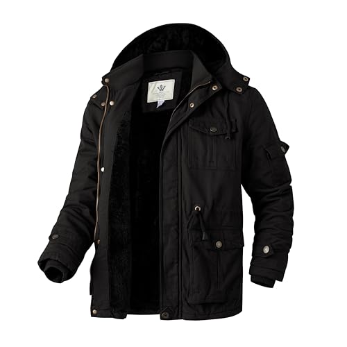 WenVen Herren Winter Outdoor Jacke Parka Verdickte Kapuze Warmer Mantel Winddichte Mittellange Jacke Klassische Militärjacken Schwarz L von WenVen