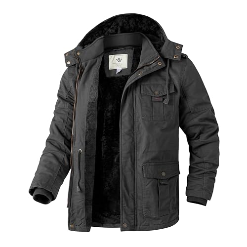 WenVen Herren Winter Outdoor Jacke Warme Fleece Futter Mantel Kapuze Winddichte Jacke Mittellange Lässige Outerwear Mäntel Grau S von WenVen