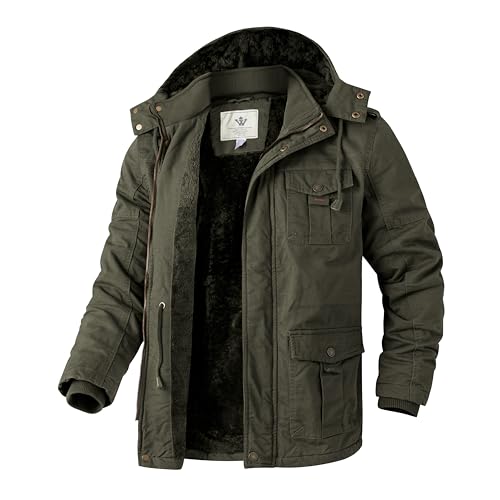 WenVen Herren Winter Outdoor Jacke Warme Fleece Futter Mantel Kapuze Winddichte Jacke Mittellange Lässige Outerwear Mäntel Grün XL von WenVen