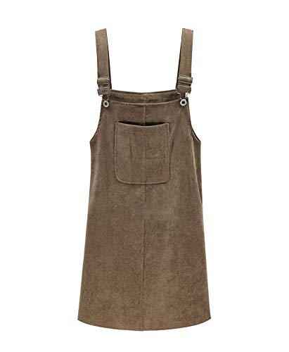 Damen Herbst Cord Kurze Tasche Gerade Weste Latzrock Minirock Trägerkleid Braun 3XL von Wenchuang