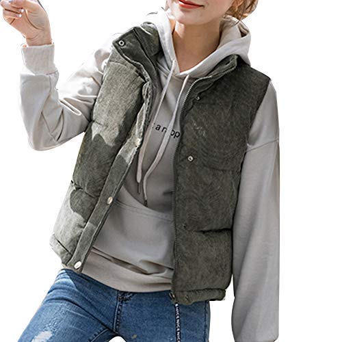 Damen Steppweste Gepolstert Cord Weste Stehkragen Daunenweste Ärmellose Daunenjacke von Wenchuang