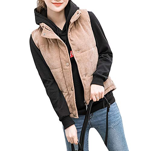 Damen Steppweste Gepolstert Cord Weste Stehkragen Daunenweste Ärmellose Daunenjacke von Wenchuang