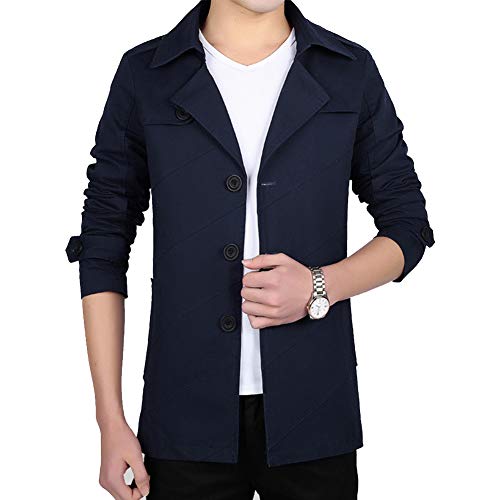 Herren Military Trenchcoat Frühling und Herbst Slim Fit Leichte Jacke Lässige Oberbekleidung Dunkelblau 3XL von Wenchuang