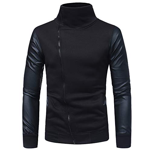 Herren PU Leder Ärmel Sweatshirt Slim Fit Pullover Sweater mit Rollkragenpullover S Schwarz von Wenchuang