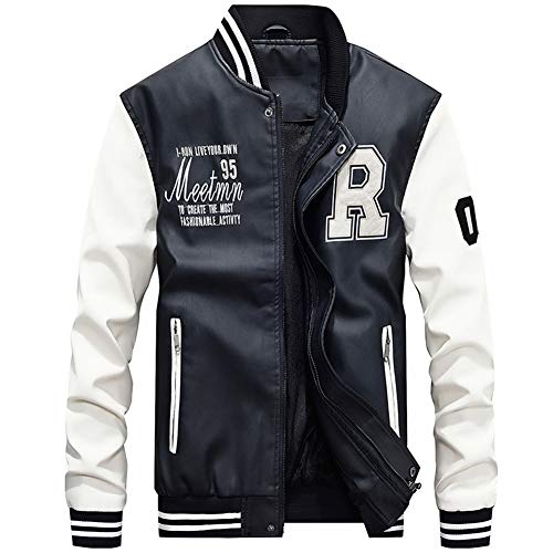 Herren Pu Lederjacke Stehkragen Slim Fit Baseball Jacke Stilvolle Mantel Oberbekleidung Weiß S von Wenchuang