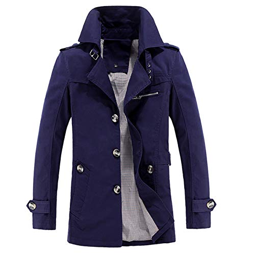 Herren Trenchcoat Einreiher Slim Fit Lässige Leichte Jacke Outdoor Mantel Oberbekleidung Blau M von Wenchuang
