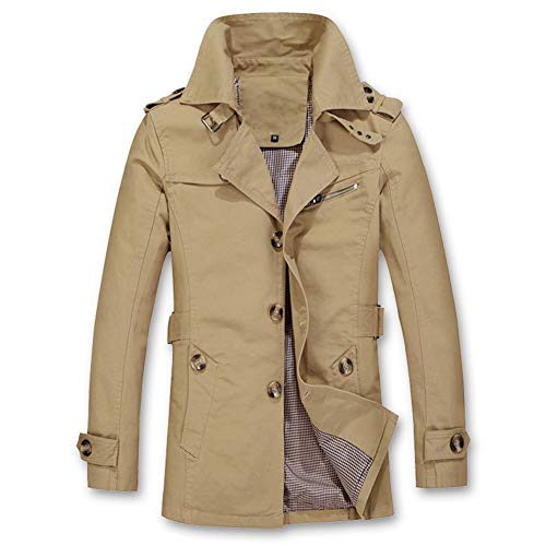 Herren Trenchcoat Einreiher Slim Fit Lässige Leichte Jacke Outdoor Mantel Oberbekleidung Kaki 4XL von Wenchuang