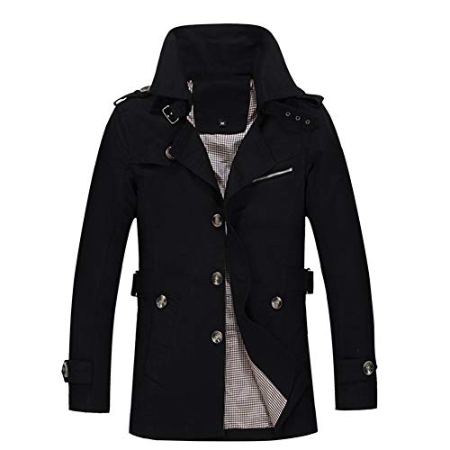 Herren Trenchcoat Einreiher Slim Fit Lässige Leichte Jacke Outdoor Mantel Oberbekleidung Schwarz S von Wenchuang