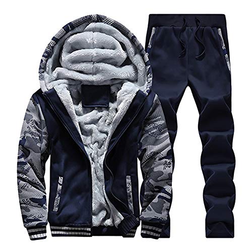 Herren Winter Warm Camouflage Trainingsanzug Kapuzenpullis Sportanzug Zwei-Teilig Jogginganzug Dunkelblau XL von Wenchuang