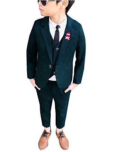 Junge Frühling und Herbst Hochzeit Pianist Solid Color 3 Pcs Suit Dunkel Grün 140 von Wenchuang