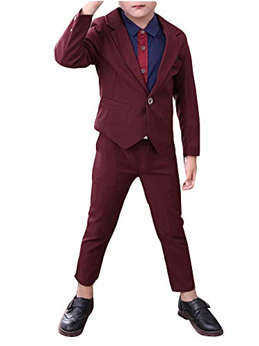 Junge Frühling und Herbst Host Pianist Hochzeit Volltonfarbe Anzug WeinRot 90 von Wenchuang