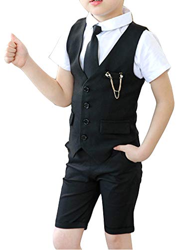 Junge Sommer Freizeit Anzug Weste Hemd Krawatte mit kurzen Hosen Schwarz 140 von Wenchuang