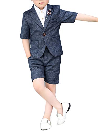 Junge Sommer Host Blume Junge Hochzeit Kurze 3 Stück Anzüge Blazer Shirt mit Hose GrauBlau 120 von Wenchuang