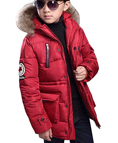 Kapuzenmantel für Jungen Mit Kapuze Jacke Wintermantel Mantel Parka Outerwear Rot 140 von Wenchuang