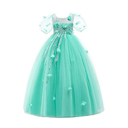 Mädchen Kurze Ärmel Tüll Kleider Ballkleid A-Linie Prinzessin Partykleid 130cm Grün von Wenchuang