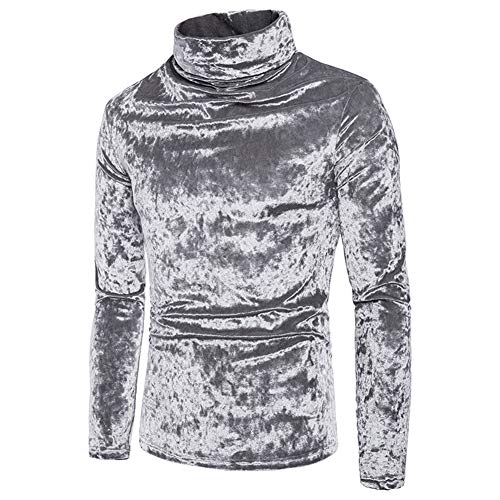 Wenchuang Herren Samt Einfarbig Slim Fit Rollkragen Pullover Sweatshirt Strickpullover M Silber von Wenchuang