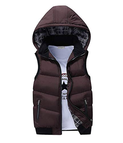 Wenchuang Herren Weste Daunenweste Steppweste Ärmellose Jacke mit Kapuze Große Größen 3XL Kaffee von Wenchuang