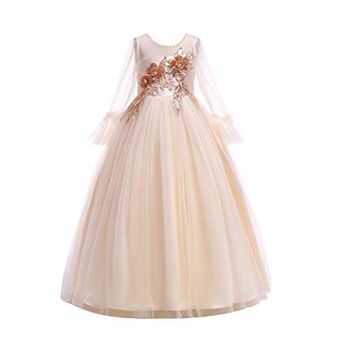 Wenchuang Mädchen Langarm Spitze Tüll Prinzessin Prom Ballkleid Partei Lang Formale Kleider 150cm Champagner von Wenchuang