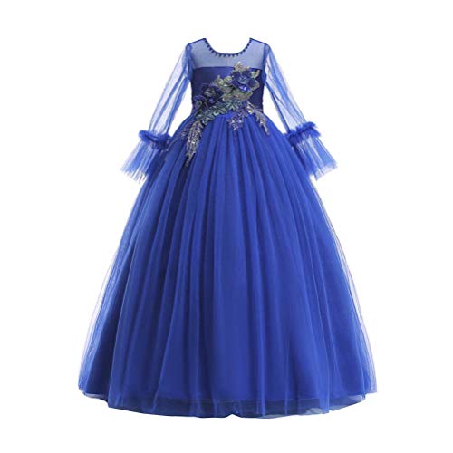 Wenchuang Mädchen Langarm Spitze Tüll Prinzessin Prom Ballkleid Partei Lang Formale Kleider 170cm Blau von Wenchuang