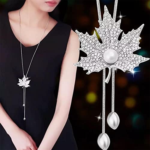 Strass Kristall Blatt Halskette Elegante Cubic Zirkonia Ahorn Perle Anhänger Y Halskette Vintage Silber Y Lariat Halskette Lange Pullover Kette Erklärung Halskette Modeschmuck für Frauen Mädchen von Wendalern