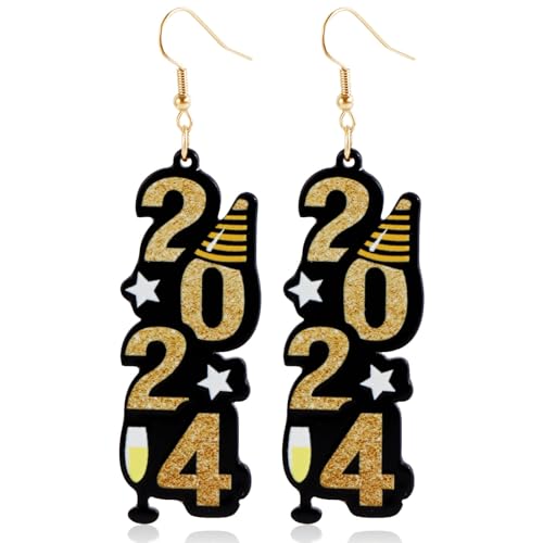 Wendalern 2024 Nummer Baumeln Ohrringe Niedlich 2024 Digitale Neue Jahr Ohrringe Faux Leder Nummer Tropfen Ohrringe Vintage Geometrische Rechteck Haken Ohrringe Schmuck Für Frauen Und Mädchen von Wendalern