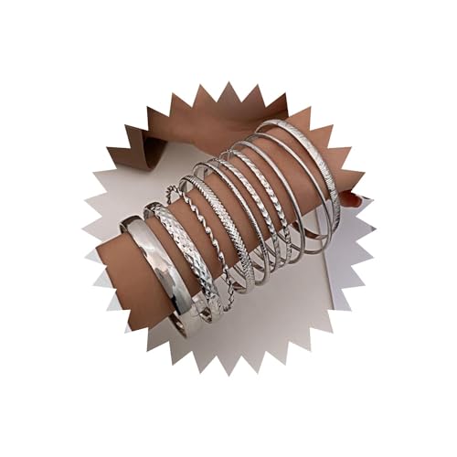 Wendalern Armband-Set Für Frauen - Multi Stapeln Breite Armreifen, Indische Bollywood Klobige Armbänder, Ethnische Glänzend Strukturierte Schmuckstücke Für Hochzeit Outfit (10 Stück) von Wendalern